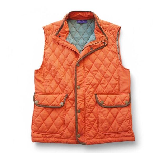 Alan Flusser Quilted Full Zip  Snap Vest Orange / Brown Men's Medium (M) - Picture 1 of 10